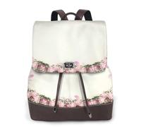 Cadre ovale vintage avec roses roses,Sac à dos imperméable pour femme, sac à dos de voyage léger en cuir PU tendance