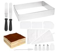 Cadre Patisserie Rectangulaire, Cadre Patisserie Extensible avec 2 Spatule & Douille Patisserie Réglable Moule Gateau Carré pour petits et grands gâteaux et tartes