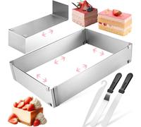 Cadre Patisserie Rectangulaire Extensible avec Cloison Amovible & 2 Spatules, Moule Carré Acier Inoxydable, Cercle Gateau Nettoyer Facile pour Cuisson Crumpets, Cake, Tiramisu et Desserts Mousseux