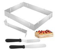 Cadre Patisserie Rectangulaire, Extensible Moule Carré, Moule Rectangulaire Patisserie avec 2 Spatule, Moule à Gâteau Rectangle en Acier Inoxydable pour Gâteaux Mousse Pâtisserie, 18 à 34cm 28 à 53cm