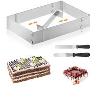 Cadre Patisserie Rectangulaire, Moule Rectangulaire Patisserie, Cadre Patisserie Extensible avec 2 Spatule Réglable Moule Gateau Carré pour petits et grands gâteaux et tartes
