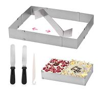 Cadre Patisserie Rectangulaire, Reglable Cercle Patisserie Moule à Gâteau Mousse avec 2 Spatule/1 Couteau à Glaçage, en Acier Inoxydable Cadre Cercle à Gâteau Rectangle pour Mousse Dessert Pizza