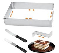 Cadre Pâtisserie Rectangulaire Réglable, Moule Pâtisserie en Acier Inoxydable Haut de 5cm, avec Séparateur et Spatule, Moule Gateau Rectangulaire pour Tiramisu, Tartes, Pizzas