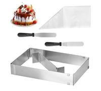 Cadre Patisserie Rectangulaire Réglable, Moule Rectangulaire Patisserie Accessoire, Moule à Gâteau Carré en Acier Inox avec Séparateur pour Cuisson Gâteau Tartes Décoration + 20 Poches à Douille