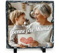 Cadre personnalisé Photo Ardoise - Ardoise carré de 15x15 cm ou 20x20 cm à Personnaliser avec Photo - Idée Cadeau Femme, fête des Grands mères, fête des mères ou Anniversaire