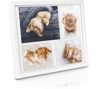 BOMOE Galeria Multi Cadre Photo pour 4 Photos (1x 15x21, 3x 10x15 cm) - Cadre Photo en Bois & Verre Plastique avec Suspension Métallique, Pied de Support & Passepartout - Décoration Murale - Blanc