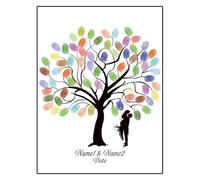 Cadre Photo 16 pouces, empreintes digitales, bricolage, feuille, arbre de mariage, livre d'or Souvenir (tampon encreur et inclus) pour les événements Mariage(Color011,16inch (Black Frame))