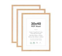 Cadre photo 30 x 40 cm en bois MDF naturel, lot de 3 cadres photo 30 x 40 cm avec verre acrylique, cadre photo 30 x 40 à suspendre, cadre en bois avec passe-partout pour documents A4, certificats