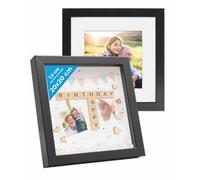 Cadre Photo 3D à remplir 20 x 20 cm Lot de 2 Cadre boîte Profond Noir | cadre boîte pour objets jusqu'à 1,5 cm avec passe-partout et verre, bois MDF, pour les loisirs créatifs & comme cadeau