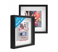 Cadre Photo 3D à remplir 30 x 30 cm Lot de 2 Cadre boîte Profond Noir | cadre boîte pour objets jusqu'à 3 cm avec passe-partout et verre, bois MDF, pour les loisirs créatifs & comme cadeau