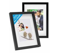 Cadre Photo 3D à remplir A4 21 x 30 cm Lot de 2 Cadre boîte Profond Noir | cadre boîte pour objets jusqu'à 1,5 cm avec passe-partout et verre, bois MDF, pour les loisirs créatifs & comme cadeau
