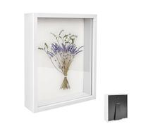 Cadre Photo 3D, Cadre D'objet en Bois à Remplir 21 x 30 cm, avec Plaque Acrylique Transparente, Vitrine Carré Profond 3cm, pour Photo, Bouquets de Mariage et Décorations DIY, Blanc