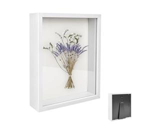 Cadre Photo 3D, Cadre D'objet en Bois à Remplir 21 x 30 cm, avec Plaque Acrylique Transparente, Vitrine Carré Profond 3cm, pour Photo, Bouquets de Mariage et Décorations DIY, Blanc