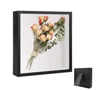 Cadre Photo 3D, Cadre Photo Carré à Remplir 20 x 25 cm, avec Plaque Acrylique Transparente, Carré Boîte Vitrine en Bois Profondeur 3cm, pour Fleurs, Objets, Cadeau de Mariage, Noir