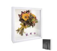 Cadre Photo 3D, Cadre Photo en Bois à Remplir 10 x 15 cm, avec Plaque Acrylique Transparente, Carré Objet Boîte Profondeur 3cm, pour Fleurs, Cadeau Souvenir de Famille, Blanc