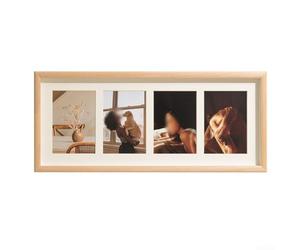 Cadre photo à base de bois avec quatre ouvertures fixes pour présenter un look unifié de style galerie en utilisant des impressions de taille standard