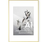 Cadre photo A1 doré, 59,4 x 84 cm, en aluminium, grand cadre pour photos, affiches, œuvres d'art ou certificats, cadre photo moderne en métal avec verre trempé, pour montage mural
