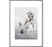 Cadre photo A1 noir 59,4 x 84 cm en aluminium - Grand cadre pour photos, affiches, œuvres d'art ou certificats - Cadre photo moderne en métal avec verre trempé pour montage mural