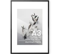 Cadre photo A3 en métal A3 (30 x 42 cm) - Noir - Cadre A3 avec passe-partout pour A4 (21 x 29,7 cm) - Cadre photo A3 avec verre trempé pour montage mural pour la maison, la famille et le bureau
