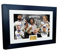 Cadre photo A4 de 30,5 x 20,3 cm avec autographe du Real Madrid Champions League 2022 Célébration Benzema Modric Marcelo Kroos Casemiro Ancelotti avec autographe