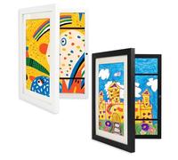 Cadre photo A4 pour enfants avec ouverture sur le devant, affichage d'images en portrait ou paysage, cadre de rangement pour dessin d'enfants (1, blanc + noir)