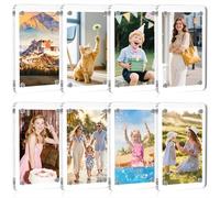 Cadre Photo Acrylique Lot de 8 Transparent Double Face Cadre Photo Magnétique sans Cadre de Bureau Mini Cadre Photo Magnetique Frigo pour la maison, Bureau, Affichage de Cartes Postales 6 x 9cm