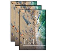Cadre photo Americanflat chargement frontal 11 x 17 avec verre incassable - Lot de 3 - Collection Metropolitan - Cadre photo mural - Noir