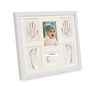 Cadre photo avec empreintes de mains en argile pour bébé garçon, cadeau pour bébé fille, cadeau de fête prénatale, cadre souvenir pour nouveau-né - 33 x 28 cm