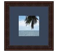 Cadre Photo avec Passe-Partout Bleu Fonce pour Image 18x18 cm ou 18 x 18 cm Cadres Marron Elégant, 3.3 cm de Largeur, Cadre en Bois