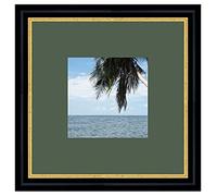 Cadre Photo avec Passe-Partout Vert Foret pour Image 16x16 cm ou 16 x 16 cm Cadres Creux Noir avec Filet Dore, 2.7 cm de Largeur, Cadre en Bois