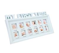 Cadre Photo Bébé MON PREMIER ANNÉE Anniversaire Photo Cadre Souvenir Plastique Nouveau-né Baptême Shower Frame Album Multi Ouverture Collage avec 12 Image Debout Suspendu Cadeau de Noël Naissance