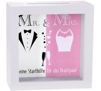 Cadre photo BRUBAKER Tirelire Mr & Mrs - Petit coup de pouce pour les jeunes mariés - Cadeau de mariage créatif en bois à remplir - Cadre photo 3D gris