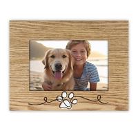 Cadre photo chien en bois horizontal 10 x 15 cm - Cadre de table marron et blanc avec motif patte et glorieux - Idée cadeau pour amoureux des chiens