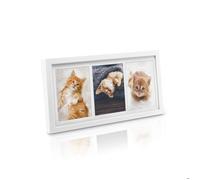 BOMOE Galeria Multi Cadre Photo pour 3 Photos 10x15 cm - Cadre Photo en Bois & Verre Plastique avec Suspension Métallique, Pied de Support & Passepartout - Décoration Murale - Blanc