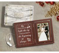Cadre photo de mariage lumineux pour couples - Cadre photo rotatif USB de 10 x 15 cm avec citation « Every Time You Light This Up - I Hope You Feel It's the Beginning of Always », cadeau romantique de