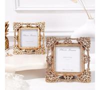 Cadre photo doré de style vintage avec chevalet pour un placement flexible sur un bureau, une étagère ou un mur, petit cadre décoratif pour affichage photo (A)