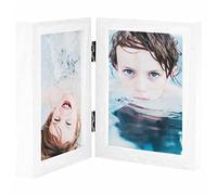 Cadre photo double collage blanc 2 x 13 x 18 cm pliable avec panneau arrière en MDF et façade en PS pour salon, chambre à coucher, bureau, comme décoration murale et décoration de table, cadeau