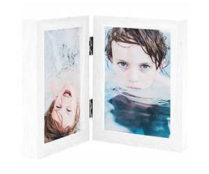 Cadre photo double collage blanc 2 x 13 x 18 cm pliable avec panneau arrière en MDF et façade en PS pour salon, chambre à coucher, bureau, comme décoration murale et décoration de table, cadeau