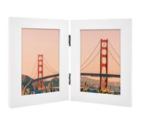 Cadre photo double Frametory 4x6 charni re pour 2 photos, cadre de bureau avec verre, cadre vertical c te c te (blanc, 1 paquet)
