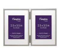 Cadre photo double Hampton Frames Mayfair argenté 6x9 cm, vertical, charnière, passe-partout biseauté, dos effet velours, pour 2 photos, élégant et raffiné