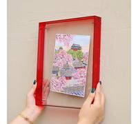 Cadre photo en acrylique, cadre photo double face transparent sans cadre pour suspension murale ou affichage de bureau, adapté pour galerie, maison et bureau. (45 x 45 cm, rouge pivoine)