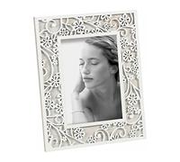 Cadre photo en bois avec décoration coupé avec laser. Finition blanche - Taille photo 13x18 cm