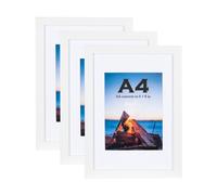 Cadre photo en bois blanc A4 avec support blanc, ensemble de 3, cadre A4, cadre photo A4, à poser ou à suspendre