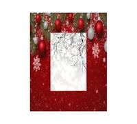 Cadre photo en bois de 10,2 x 15,2 cm, support de table et montage mural, cadre photo en bois avec boule de Noël, branche de pin, flocons de neige sur fond rouge