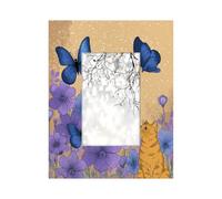 Cadre photo en bois de 10,2 x 15,2 cm, support de table et montage mural, cadre photo en bois bleu, papillon, violet, fleur, chat