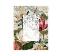 Cadre photo en bois de 10,2 x 15,2 cm, support de table et montage mural, cadre photo en bois, libellule, fleurs de lotus sur lettre vintage