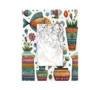 Cadre photo en bois de 10,2 x 15,2 cm, support de table et montage mural, cadres photo colorés en bois style bohème avec poissons et fleurs