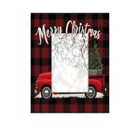 Cadre photo en bois de 10,2 x 15,2 cm, support de table et montage mural, cadres photo en bois de camion de Noël sur carreaux de buffle rouge et noir