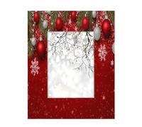 Cadre photo en bois de 12,7 x 17,8 cm, support de table et montage mural, cadre photo en bois avec boule de Noël, branche de pin, flocons de neige sur fond rouge