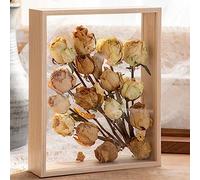 Cadre photo en bois de 20,3 x 30,5 cm avec fleurs séchées, support décoratif flottant, cadre flottant en chêne clair, cadre photo double en verre (couleur primaire)